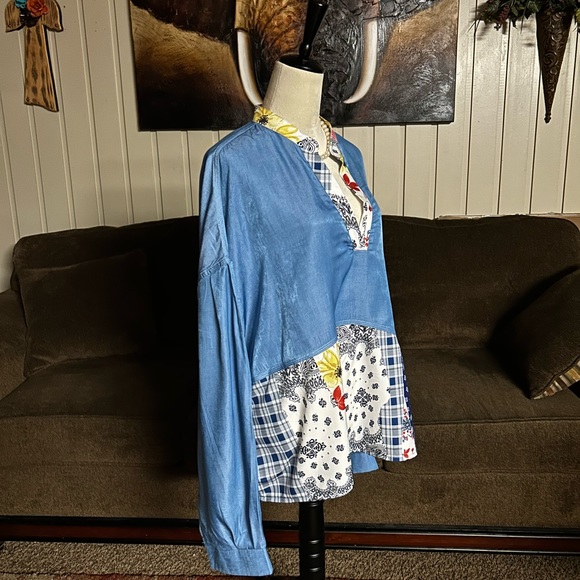 Ursime • Size 4X-Large • Blue • Boho • Pullover •  Blouse • Patchwork Design - Picture 8 of 9